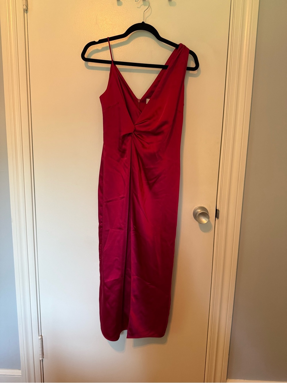 Ted Baker One-Shoulder Red Satin Knot-Front Dress
